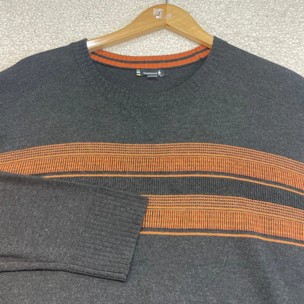 Smartwool Sweater Mens XL Charcoal Orange Stripe Crewneck Wool Blend SW016474